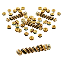 Бусины Разделители со Стразами, класс А, Латунь, Ровная Кромка, Рондель, Золото + Микс, 4х2мм, Отв 0.8мм, (УТ100032829)