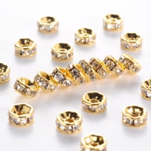 Бусины Разделители со Стразами, класс А, Латунь, Ровная Кромка, Рондель, Золото/Кристалл, 6х3мм, Отверстие 1мм, (УТ100032874)