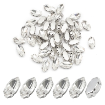 Пришивні Стрази Скляні, Кінське око, Основа Латунь, Платина, Безбарвні, 12х6х4.5мм, Отвір 0.8-1мм, (УТ100032359)