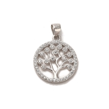 Серебро 925 Родированное Подвеска Кулон Круглая Дерево Жизни с Фианитами, 17.5x15мм, (УТ100032380)