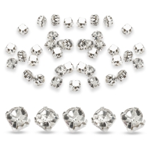 Пришивні Скляні Стрази Клас А, Цапи Латунь, Срібло, Квадратні, Кристал, 4.6-4.8x4.6-4.8мм, Отвір 1мм, (УТ100032691)