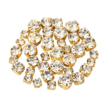 Пришивные Стразы Стеклянные Горный Хрусталь, Плоские Круглые, Бесцветный, Основа Латунь, Золото, 3 вида, (УТ100032715)