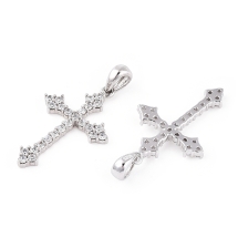 Серебро 925 Подвеска Кулон Крест, Платина, 27x17x2.5мм, Отверстие 3х5мм, (УТ100032815)