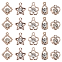 Подвески Кулоны Акриловые, Микс Форм с Акриловыми Стразами, УФ-Покрытие, Светлое Золото, 14-18х10-14.5х5-5.5мм, Отверстие 1-2мм, (УТ100032851)