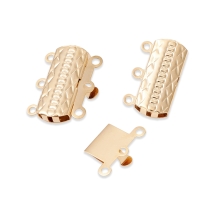 Застежка Коробочка, Нержавеющая Сталь, Прямоугольная  на 3 нити, Позолота 24К, 19.8х15х3мм, Отв. 1.6мм, (УТ100032862)