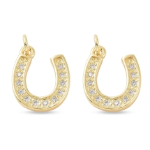 Підвіска Підкова, Латунь з Фіанітами, Золото, Фіаніти: Безбарвні, 15х12х2мм, Отвір 2.8мм, (УТ100032918)