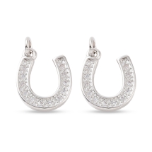 Підвіска Підкова, Латунь з Фіанітами, Платина, Фіаніти: Безбарвні, 15х12х2мм, Отвір 2.8мм, (УТ100032934)