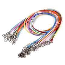 Основа для Ожерелья, Шнур Вощеный Хлопковый, Застежка Карабин и Цепь, Микс, 43.5смх1.5мм, Застежка 12х7х3мм, Удлинитель: 4-4.5см (УТ100032673)