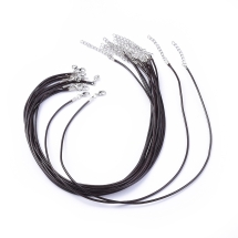 Основа для Ожерелья Шнур Искусственная Кожа, с Застежкой Карабин и Цепочкой, Черный, 2мм/43см, (УТ100032711)