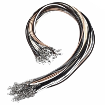 Основа для Ожерелья, Шнур Вощеный Хлопковый, с Застежкой Карабин и цепочкой, Микс, 45см, (УТ100032714)