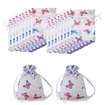 Подарочный Мешочек из Органзы Рисунок Бабочка, Прозрачный, Белый, 12x10см, (УТ100032959)