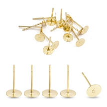 Основы для Пусет, Нержавеющая Сталь, Плоские Круглые, Под Кабошон, Золото, 12х4мм, Пин 0.6мм, (УТ100032944)