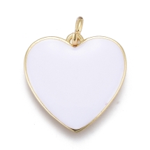 Кулон Подвеска Сердце из Латуни с Эмалью, Стойкое Покрытие, Позолота 18К, Белый, 17х17х2мм, (УТ100032990)