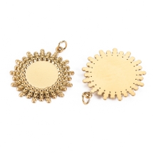 Кулон-Сеттинг Плоский Круглый под Кабошон, Нержавеющая Сталь, Позолота 14К, 22х20х2мм, Основа 10мм, (УТ100032991)