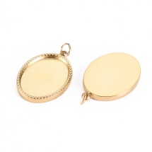 Кулон-Сеттинг Овальный под Кабошон, Нержавеющая Сталь, Позолота 14К, 20.5х14х2.5мм, Основа 16х12мм, (УТ100032992)