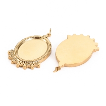 Кулон-Сеттинг Овальный под Кабошон, Нержавеющая Сталь, Позолота 14К, 30х18.5х2.5мм, Основа 18х13мм, (УТ100032993)