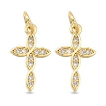 Подвески Латунь, Крест с Фианитами, Стойкое Покрытие, Позолота 18К, 16х9.5х1.5мм, (УТ100033078)