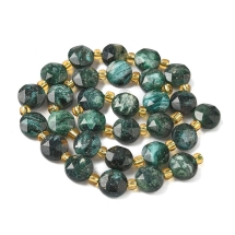 Бусины, Натуральный Фуксит, Плоские Круглые, Граненые с бисером, 10-10.5х5.5-6мм, отверстие1.2мм, около 26шт/34.5см/нить, (УТ100033123)