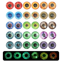 Набор Глазки Кабошоны Флюоресцентные Стеклянные, Круглые, Микс 15 цветов, 20х5мм, 30шт/набор, (УТ100033180)