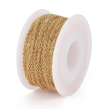 Цепь Якорное Плетение Паяная Нержавеющая Сталь, Позолота, Звено 2x1.5x0.4мм, около 10м/катушка, (УТ100033217)