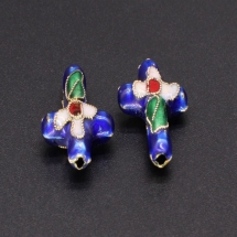 Намистини Клуазоне ручна робота, Латунь та Емаль, Філігранний Хрест, Синій 18х14мм, Отвір 1.5мм, (УТ100033245)