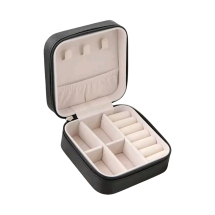 Шкатулка для Украшений, Квадраная, Искусственная Кожа на Молнии, Черный, 10х10х5см, (УТ100032930)