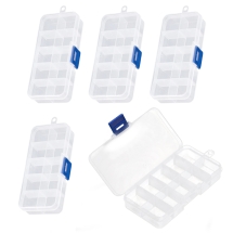 Контейнер для Бисера и Бусин, Пластик, Прозрачный, 10 Съемных Отсеков, 14.5х7х2.2смм, Внутри: 24х30мм, Отсеки: 2х3см, (УТ100032618)