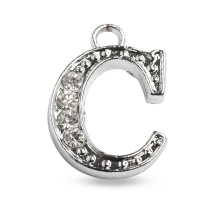 Кулон Металл со Стразами "C",  Платина, 14х10х2.5мм, Отверстие 1.5мм, (УТ100034639)
