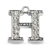 Кулон Металл со Стразами "H", Платина, 14.5х12.5х2.5мм, Отверстие 1.5мм, (УТ100034640)