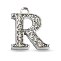 Кулон Металл со Стразами "R", Платина, 15х12х2.5мм, Отверстие 1.5мм, (УТ100034644)