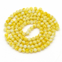 Бусины Стеклянные Окрашенные под мрамор, Форма: Круглая, Цвет: Желтый, Размер: Диаметр: 6мм, Отверстие 2мм, около 150шт/90см/нить, (УТ000004880)