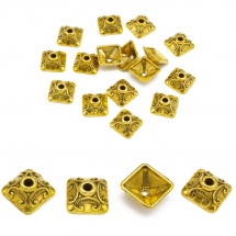 Шапочки для Бусин из Сплава, Квадратные, Цвет: Античное Золото, Размер: 10х10х5мм, Отверстие 2мм, (УТ000000699)