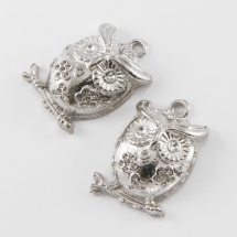 Кулон Сова, Металл, Цвет: Платина, Размер: 24х16х7мм, Отверстие 2мм, (УТ000004985)