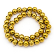 Бусины Стекло Гальваника, Металлизированные, Круглые, Цвет: Золотистый, Диаметр: 8мм, Отв-тие 1мм, около 40шт/32см/нить, (УТ000004320)
