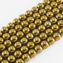 Бусины Гематит с Золотистым покрытием, На нитях, Немагнитный, Круглые, Цвет: Золотистый, Диаметр: 8мм, Отв. 1мм, около 54шт/43см/нить, (УТ000004373)