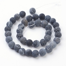 Бусины Натуральный Агат, Кракле, Круглые, На нитях, Класс А, Цвет: Черный, Диаметр: 10мм, Отверстие 1мм, около 37шт/37см/нить, (УТ000005414)