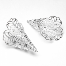 Конус для Бусин, Латунь, Квітка, Колір: Срібло, Розмір: 27х24х0.6мм, Отвір 2мм, (УТ000005571)