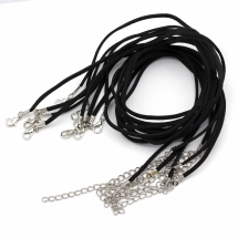 Основа для Намиста, Шнур Замшевий з Застібкою Карабін і Ланцюжком, Чорний, 45см, 2.5х2мм, (УТ000005661)