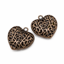 Кулон Серце, Метал, Колір: Мідь, Розмір: 35х34.5х11мм, Отвір 3.5мм, (БА000000641)