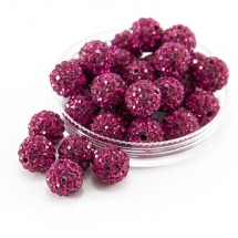 Бусины со Стразами класс А, из Полимерной Глины, Круглые, Шамбала, Цвет: Фуксия, Размер: 10мм, Отверстие 1.8~2мм, (УТ000006611)