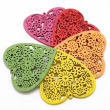 Деревянные Сердечки с Цветочным Узором для Декора, Микс, 40мм, (УТ000006788)