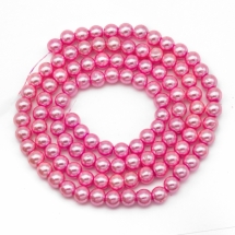 Жемчуг Бусины Стекло 8мм, Глянцевые, Круглые, Цвет: Ярко-розовый, Диаметр: 8мм, Отв-тие 1мм, около 110шт/88см/нить, (УТ000006889)