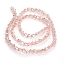 Бусины Стеклянные АВ-Цвет Гальваника Граненые Биконус, Розовый, 4х4мм, Отверстие 1мм, около 80шт/29см/нить, (УТ000007094)