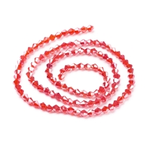 Бусины Стеклянные АВ-Цвет Гальваника Граненые Биконус, Оранжево-Красный, 4х4мм, Отверстие 1мм, около 80шт/29см/нить, (УТ000007095)