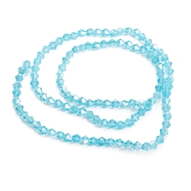 Бусины Гальваника Стекло АВ-Цвет, Граненые, Биконус, Цвет: Голубой, Размер: 4х4мм, Отв-тие: 1мм, около 87шт/33.5см/нить , (УТ000007097)