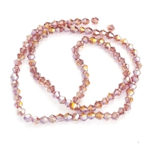 Бусины Стеклянные АВ-Цвет Гальваника Граненые Биконус, Сливовый, 4х4мм, Отверстие 1мм, около 80шт/29см/нить, (УТ000007098)