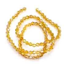 Бусины Стеклянные АВ-Цвет Гальваника Граненые Биконус, Золотистый, 4х4мм, Отверстие 1мм, около 80шт/29см/нить, (УТ000007101)