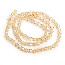 Бусины Гальваника Стеклянные АВ-Цвет Граненые Биконус, Бежевый, 4х4мм, Отверстие 1мм, около 80шт/29см/нить, (УТ000007102)