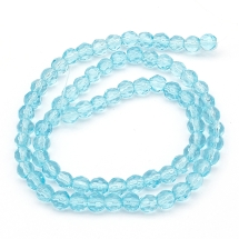 Бусины стеклянные круглые, прозрачные, граненые, Цвет: Голубой, Диаметр: 4мм, Отверстие 0,5мм, около 75шт/30см/нить, (УТ000007107)