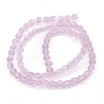 Бусины стеклянные круглые, прозрачные, граненые, Цвет: Розовый, Диаметр: 4мм, Отверстие 0,5мм, около 75шт/30см/нить, (УТ000007108)